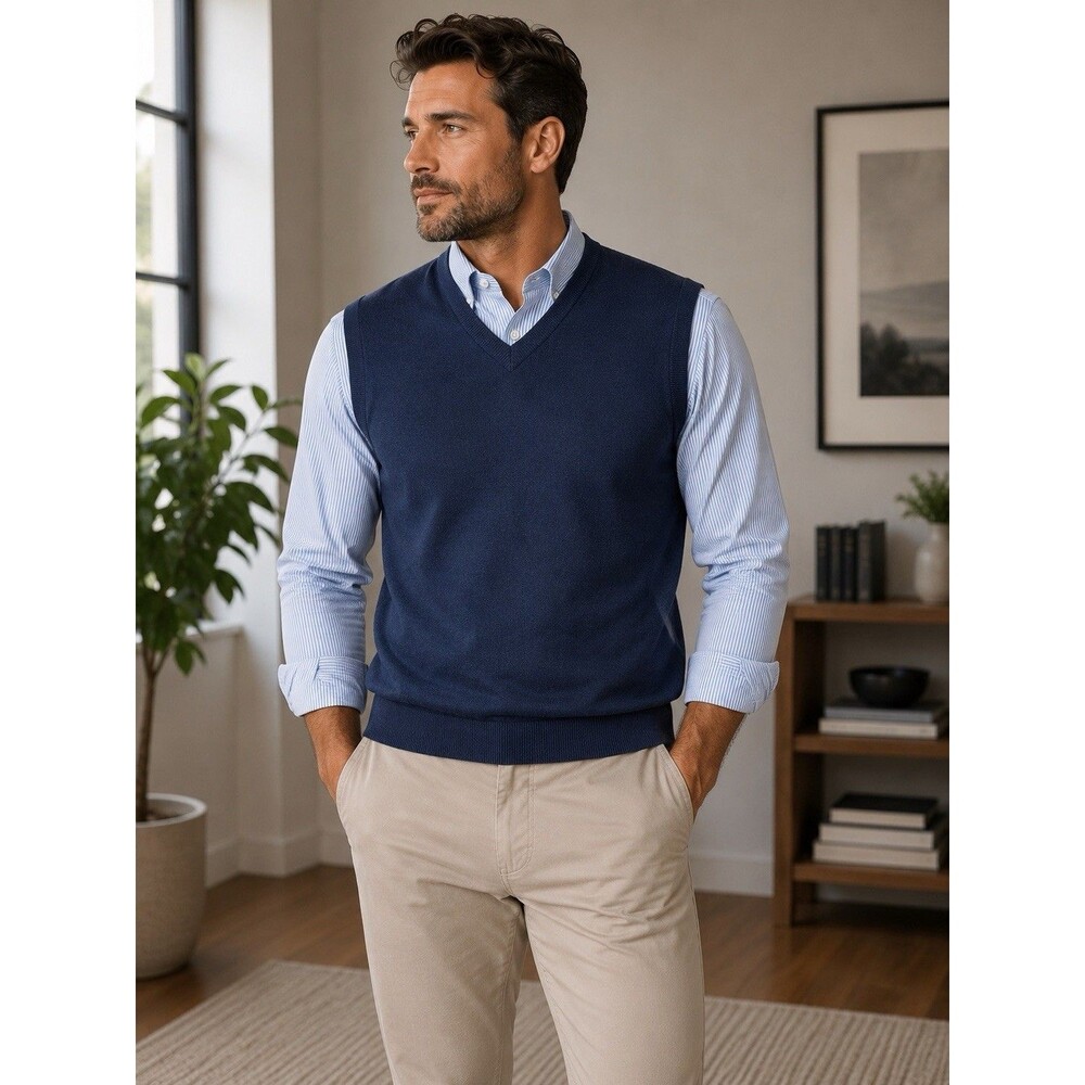 Cutter & Buck Merino Wool Sweater Vest Men’s Large Navy V-Neck Golf Classic